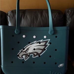 BOGG BAG Teal Tote with Eagle Design.